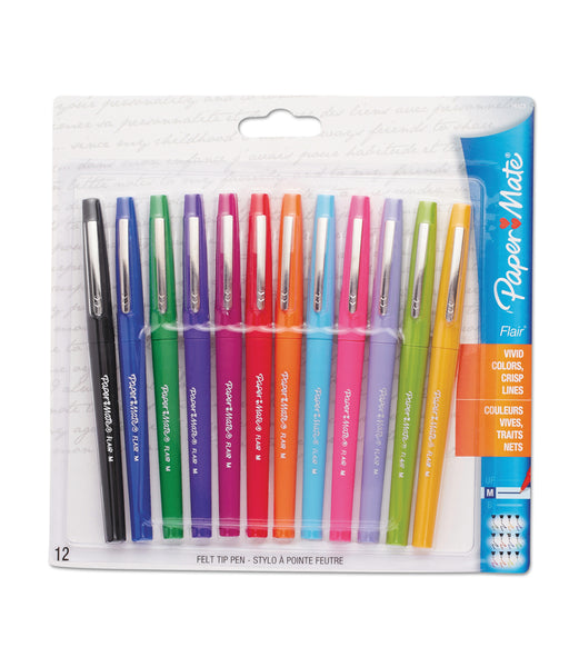 Paper Mate Flair Colored Pens Felt Tip Medium-Point Assorted Colors, Set of  19