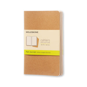 Pocket Moleskine Cahier Book - Set of 3, Large, Kraft Brown Cover, 3 1/2" x 5 1/2" (Various Styles)