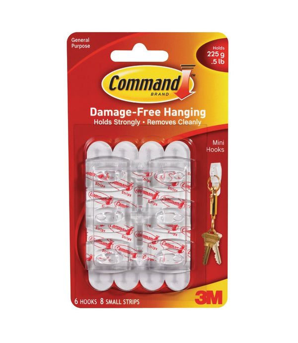 Command Plastic Small Clear Wire Hooks with Clear Strips (20 Hooks, 24  Strips) 3M