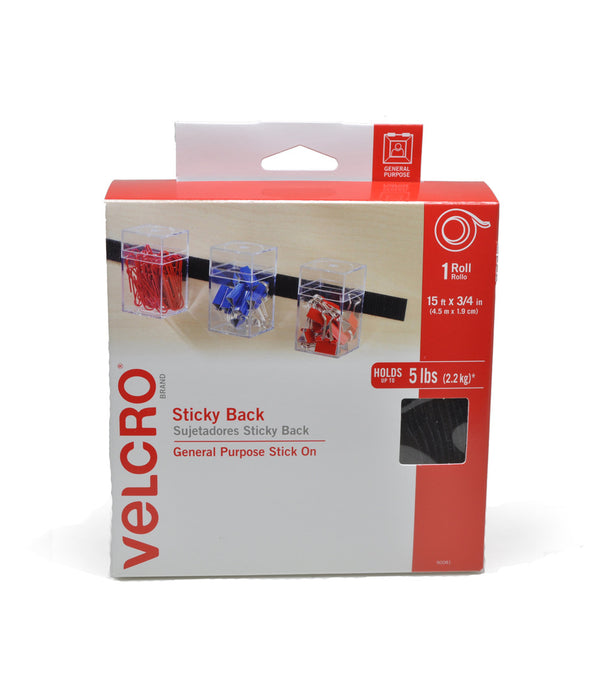 Velcro 15' x 3/4 Sticky Back Tape, Black