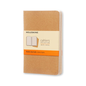 Pocket Moleskine Cahier Book - Set of 3, Large, Kraft Brown Cover, 3 1/2" x 5 1/2" (Various Styles)